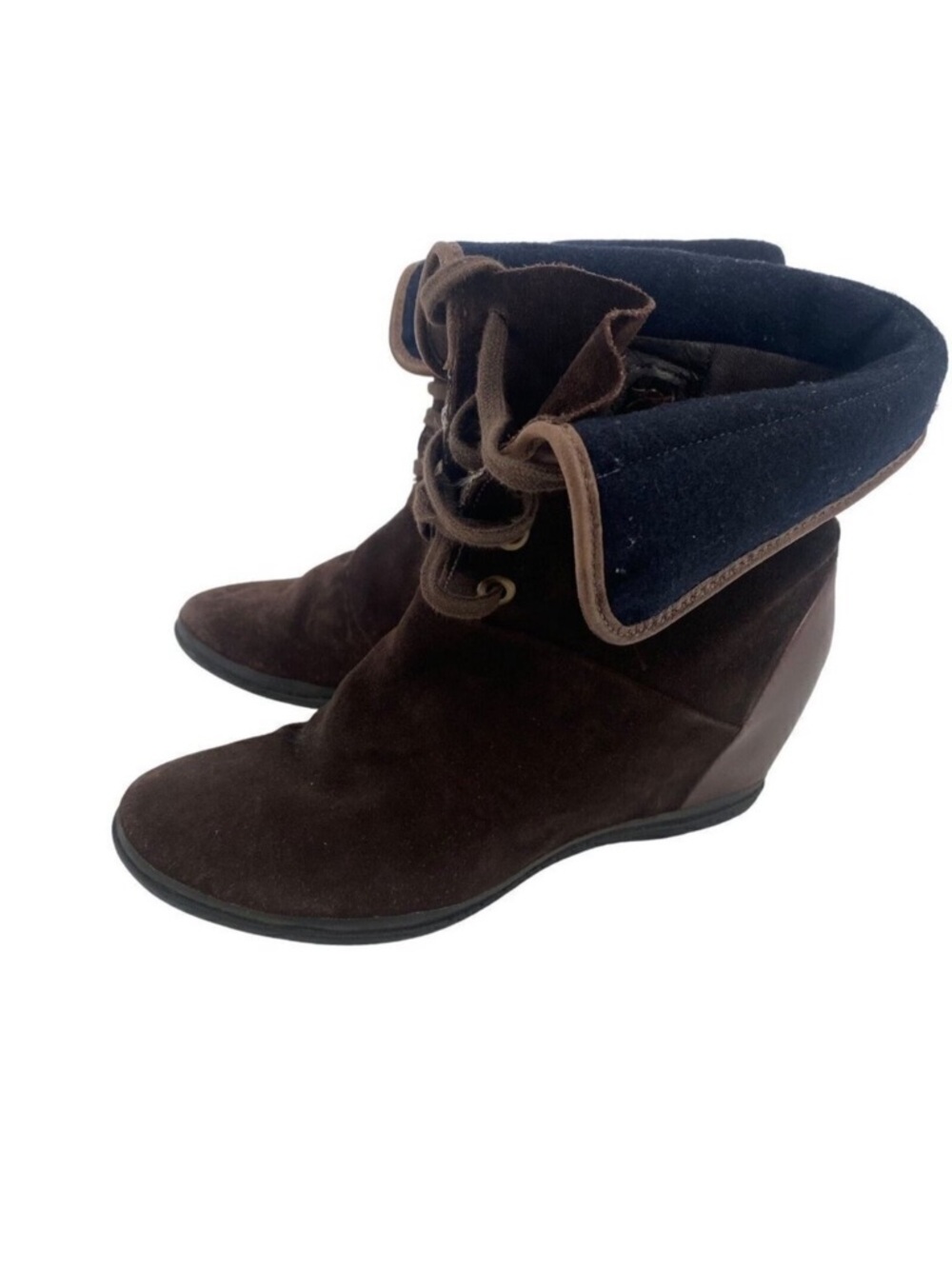 Camper Size 8 US/ EU 38 Brown Suede Leather Lace Up Fold Over Wedge Boots